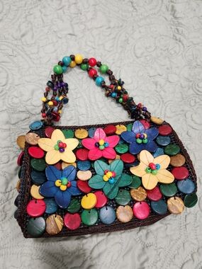 Colorful Floral Beaded Mini Shoulder Bag - Multicolor